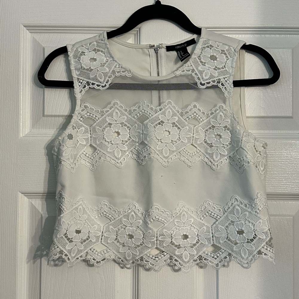 Forever 21 White Lace Crop Top